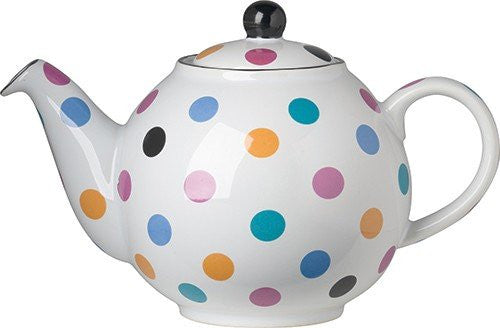 Teapot - Globe 6-cup - White w/ Multi Spots