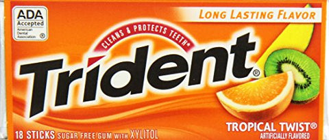 Trident Tropical Twist Sugar Free Gum 14 Packs of 18 Pieces