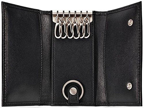 Cowhide Napa Leather Mini Tri-Fold Key Case, Black