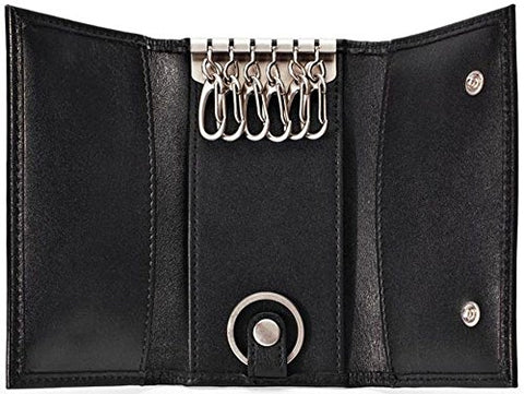 Cowhide Napa Leather Mini Tri-Fold Key Case, Black