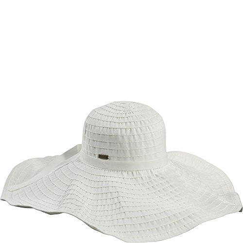 Bianca Sewn Ribbon Hat with Self Trim, 7" Brim - White