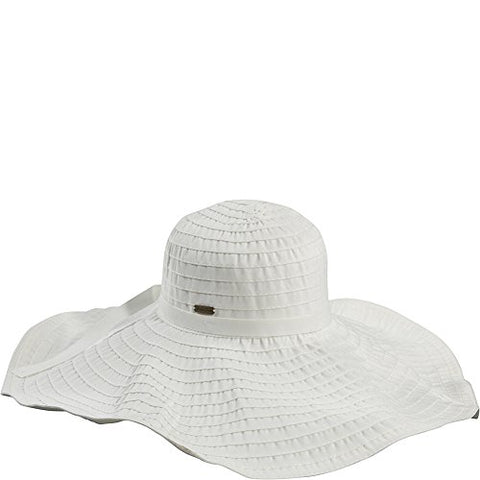 Bianca Sewn Ribbon Hat with Self Trim, 7" Brim - White