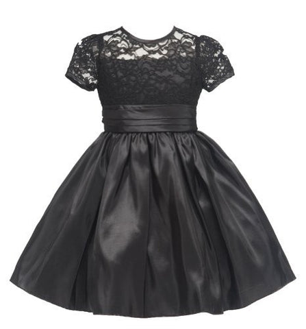 Girls Lacey Party Dress - Black, Size 12