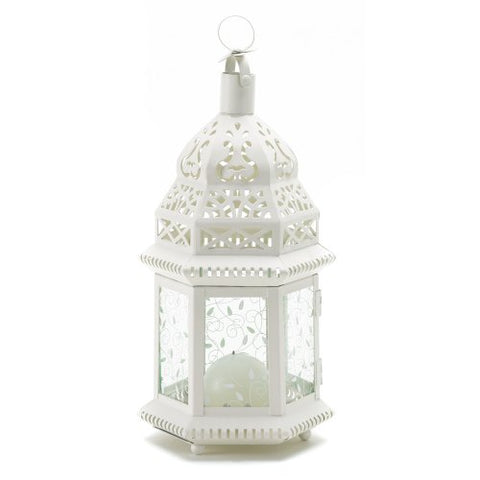 White Moroccan Lantern ( 6" x 5" x 12")