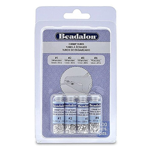 Crimp Tube Variety Pack, Size 1, 2, 3, 4, Silver Plated, 600 pc