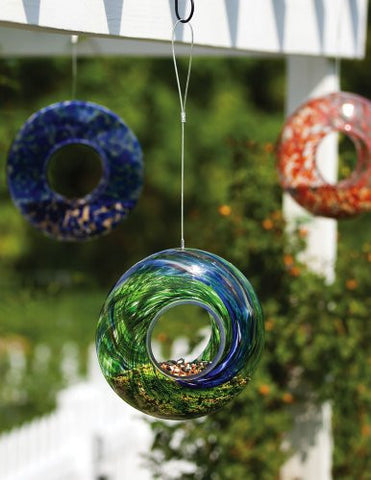 Glass circle feeder, swirl, three assorted colors