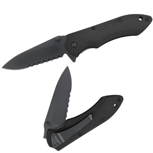 Ferox Folding Knife (Serrated Blade / Black Handle)