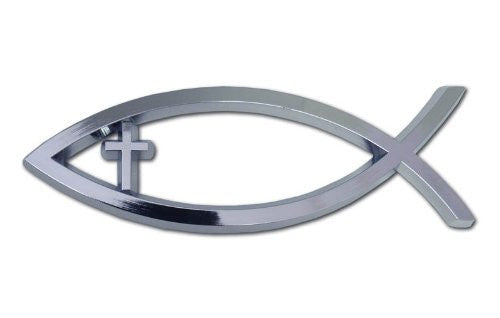 Christian Fish with Cross Chrome Auto Emblem