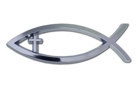 Christian Fish with Cross Chrome Auto Emblem