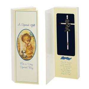 Elegant Baby Metal Baptism Cross - Boy