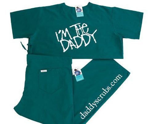 "I'm the Daddy" Scrubs (Medium, Hunter Green Edgy Script)