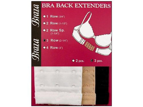 Braza Washable Fine Tuning 100% Soft Brushed Nylon 3PC Bra Back Extenders Pack, Assorted (1 Beige, 1 Black, 1 White) 3 Hook