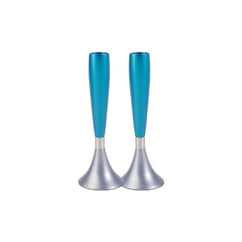 Candlesticks - Pair - Medium - Anodize - Blue and Silver, 6.5x2.3 inch