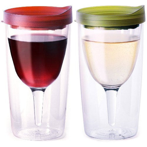 Vino2Go Wine Tumbler 10 oz, Merlot & Verde Lids, Pack of 2