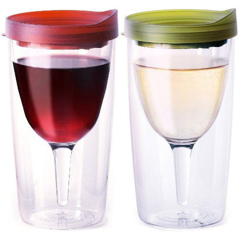 Vino2Go Wine Tumbler 10 oz, Merlot & Verde Lids, Pack of 2