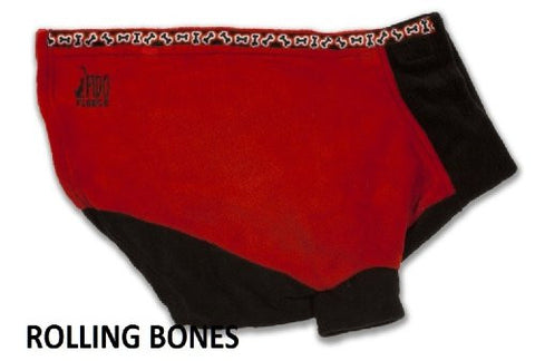 FIDO FLEECE ROLLING BONES DOG COAT, RED SIZE 10