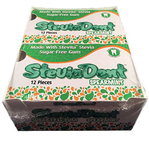 NEW FLAVOR! SteviaDent Sugar Free Gum - Spearmint (Full Case-12 packs of 12) 144 pieces total