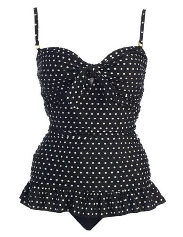 Marina West 2 Piece Bandeau Tankini Swimsuit Set (Black/White Dot / Large)