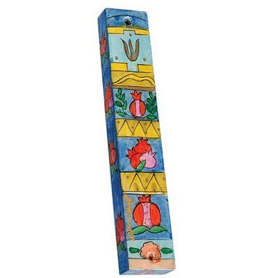 Large Wooden Mezuzah - Pomegranate, 6x1.2x0.5 inch