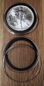 Air-Tite Coin Holders with Black Rings, Model I, U.S. Silver Eagle, 40mm