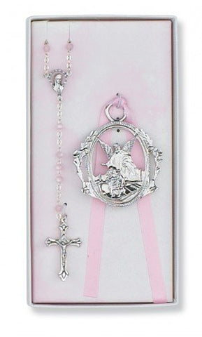 Pink Rosary & Crib Medal - 10"