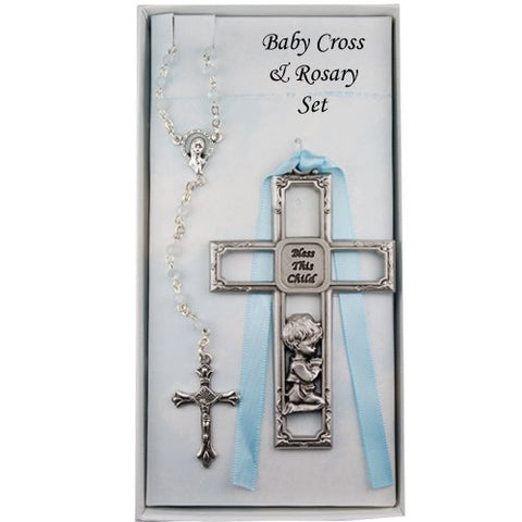 Pewter Boy Cross & Rosary Set - 3 1/2"
