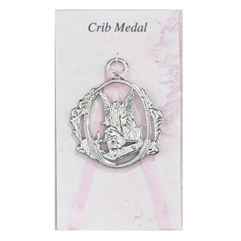 Guardian Angel Crib Medal Pink 10"