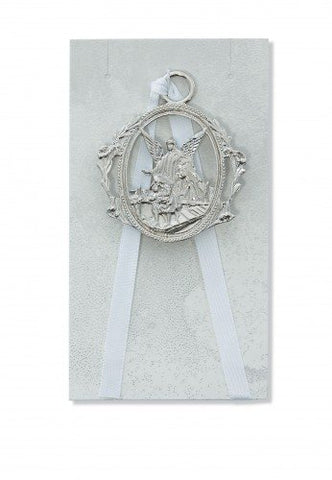 Guardian Angel Crib Medal White 10"