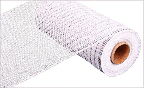 10"X10yd Metallic Mesh -
 White W/Silver Foil