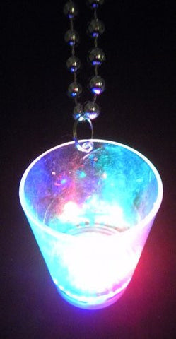 36 inch - 7.5 mm Metallic Silver Bead w/ LED Clear Shot Glass w/ Red, Green and Blue Light - Each