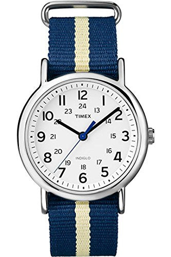 Unisex Weekender Blue/Yellow Stripe Nylon Slip Thru Band Watch