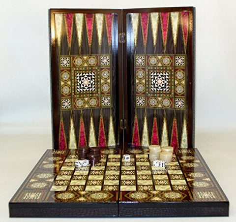 Backgammon and Checkers Set Combo 20" in Mother of Pearl Mosaic Decoupage with Checkers
