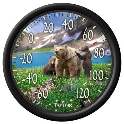 13.25" Bear Cubs Thermometer Black Bezel