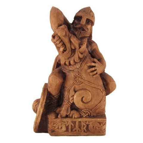 Seated Tyr Statue Wood 8"h x 3 3/4"w x 3 1/2"d
