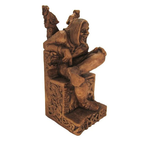 Seated Loki Statue Wood 7 3/4"h x 3 1/4"w x 3 1/4"d