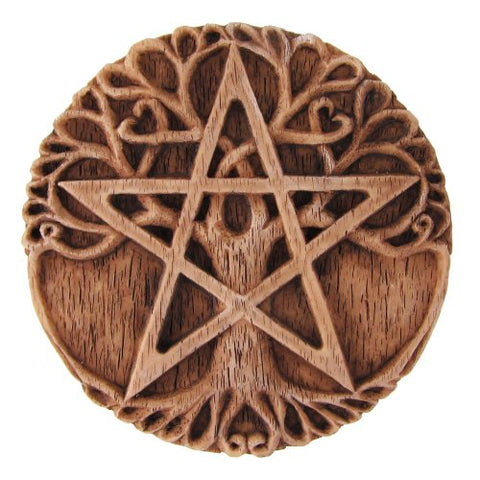 Small Tree Pentacle Plaque Wood 4 1/2"H x 4 1/2"W x 3/4"D