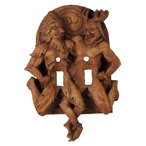 Greenman and Horned God Double Switchplate Wood 8 1/4"h x 5 3/4"w x 1"d