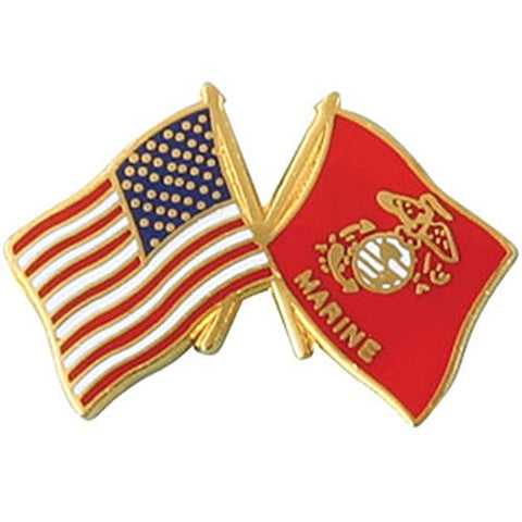 American and Marine Corps Crossed Flags on 1" Lapel Pin