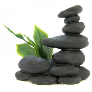 Spa Stones w/Plant A - Smooth Black 5.5 x 3.5 x 5.25