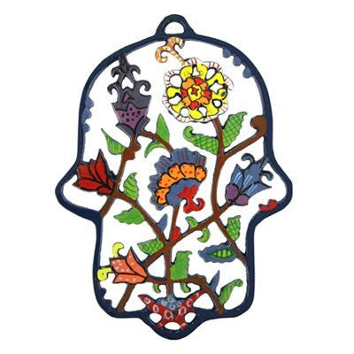 Hamsa - Painted Laser Cut - Flowers, 6.5x5 inch