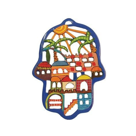 Hamsa - Painted Laser Cut - Jerusalem, 6.5x5 inch