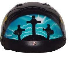 Dot Vented Blue Cross Christian Motorcycle Half Helmet Beanie, Medium