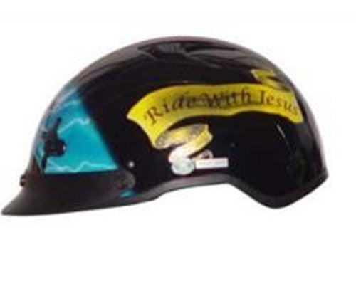 Caliber DOT Vented Blue Cross Christian Motorcycle Half Helmet Beanie Helmets X-Large