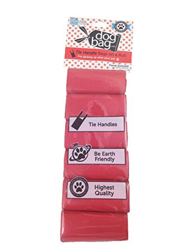 Doggie Walk Bags Duffel Refill Tie Handle Bags - Red/Floral, 6 Rolls