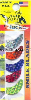 Mack's Lure- 1.1" Smile Blades (5) Assorted Scale (Silver, Copper, Purple, Red, Chartreuse)