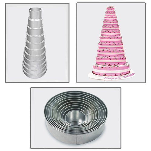 11 Tier Round Multilayer Tin Cake Pan Set, 4", 5", 6", 7", 8", 9", 10", 11", 12", 13", 14" (all 3" deep)