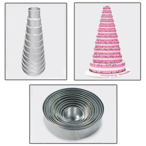 11 Tier Round Multilayer Tin Cake Pan Set, 4", 5", 6", 7", 8", 9", 10", 11", 12", 13", 14" (all 3" deep)