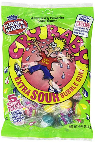 Gum Balls Cry Baby 4 Oz. Bag 5 Flavors Extra Sour Bubble Gum