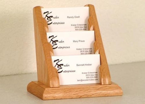3 Pocket Countertop Business Card Holder, Light Oak