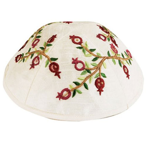 Kippah - Embroidered - Pomegranates White